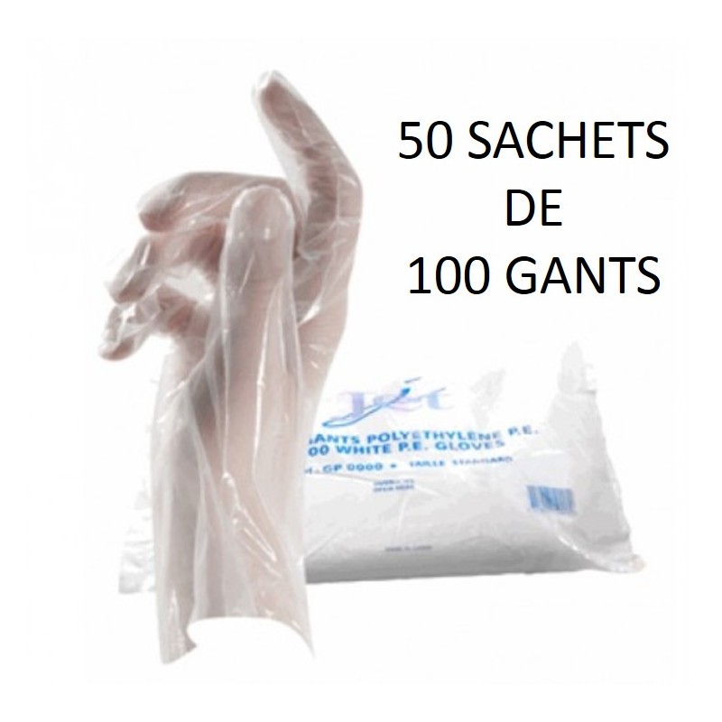 50 Sachets de 100 gants PE transparents - Taille standard - Egédis